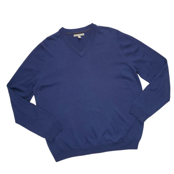 Nordstrom Merino Wool V Neck Long Sleeve Blue Sweater Mens XXL - Picture 1 of 12